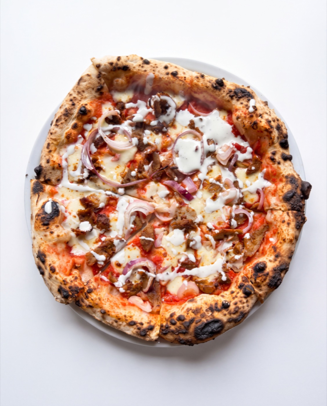Pizza Gyros z mięsem gyros i sosem czosnkowym — Pizzeria Ogrodowa w Wieluniu