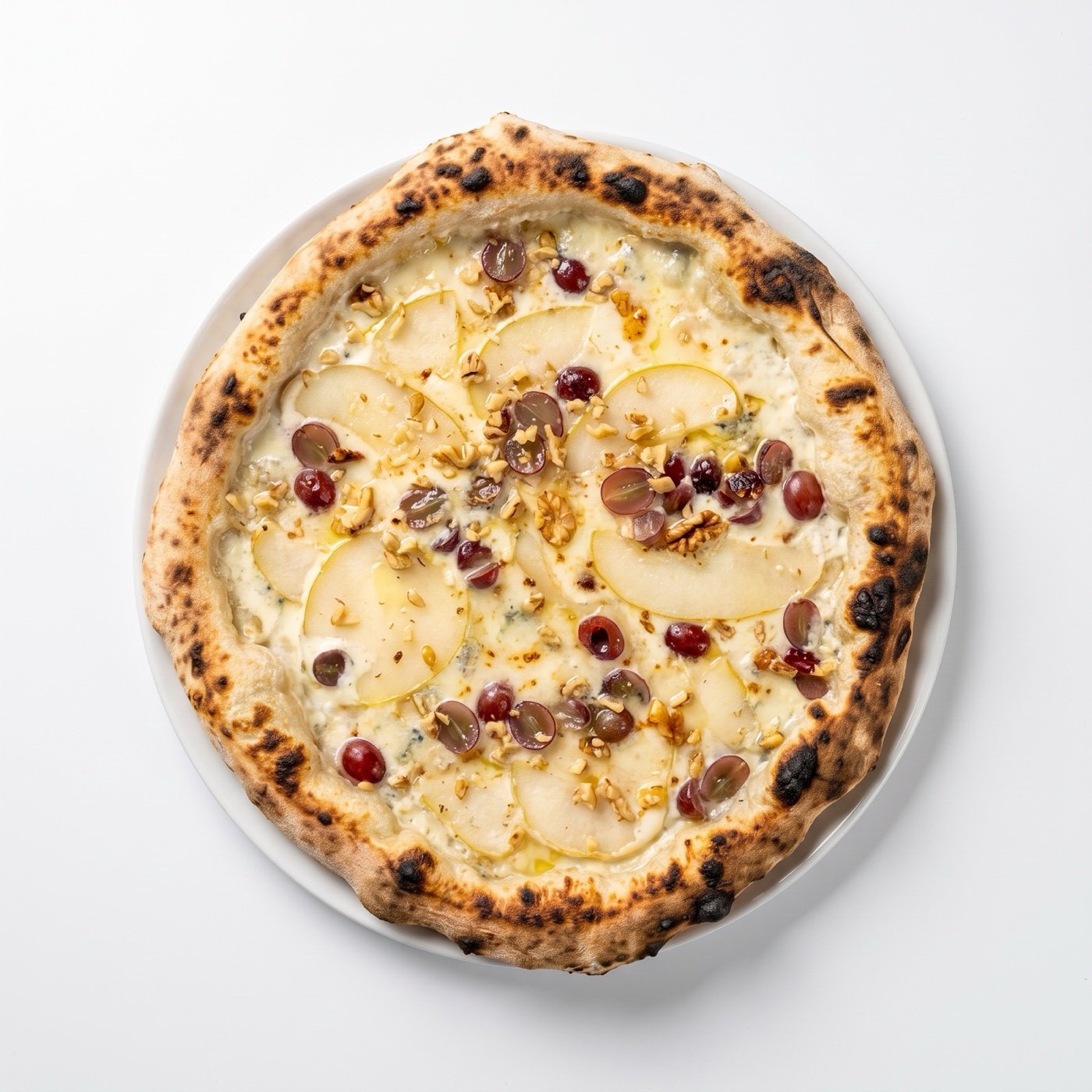 Pizza biała Pera e Noci z gruszką, gorgonzolą i orzechami — Pizzeria Ogrodowa w Wieluniu